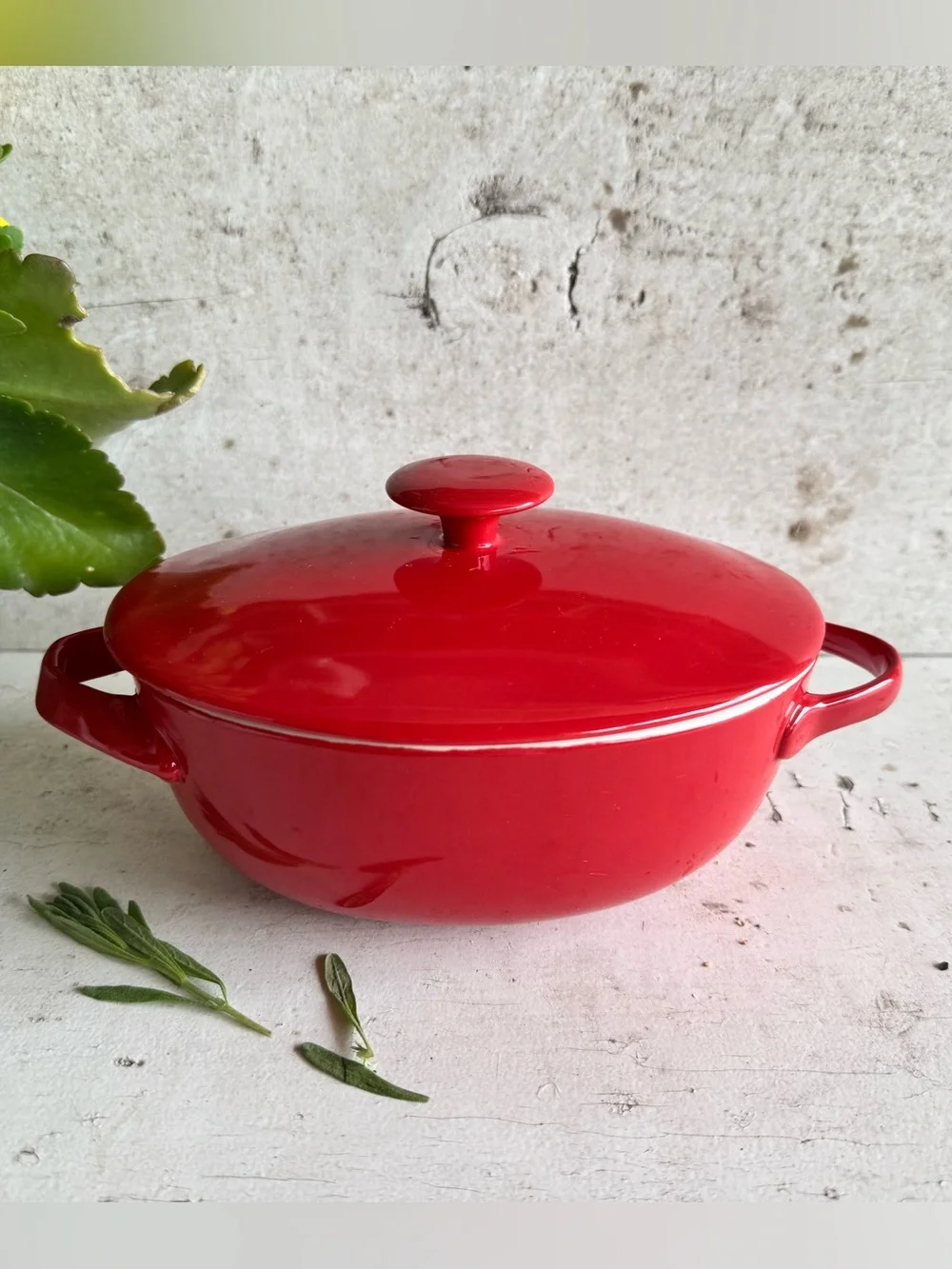 Crate & Barrel Small Red Oval Ceramic Baking Casserole Dish w/Lid - Oven Safe